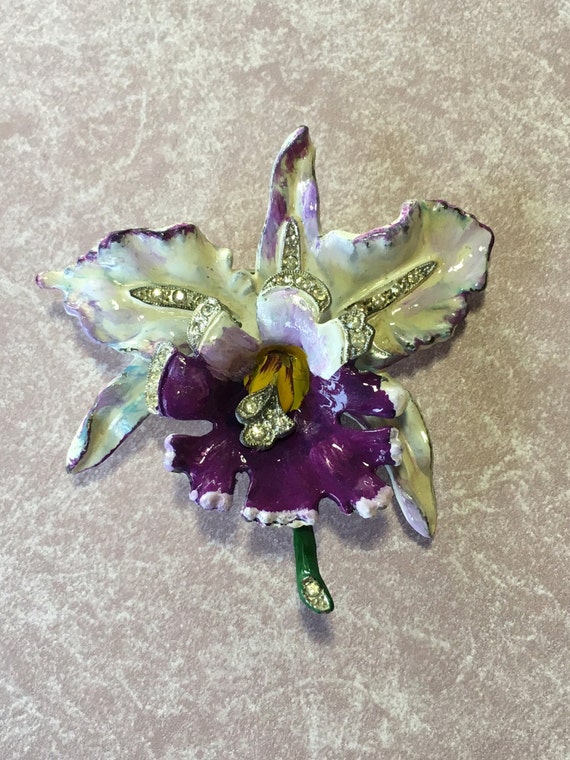 Unsigned Beautiful Enamel Orchid