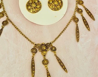 Simply Gorgeous Vintage LANVIN Paris  Byzantine / Etruscan Revival Necklace and Earrings Set