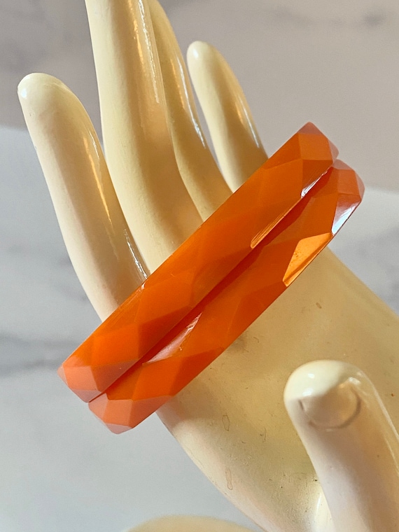 Vintage Bakelite Diamond Faceted Pumpkin Bracelet Set of 2