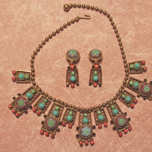 Juliana Egyptian Revival Turquoise Moroccan matrix Ball chain necklace, Rare style