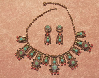 Juliana Egyptian Revival Turquoise Moroccan matrix Ball chain necklace, Rare style