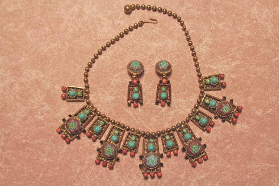 Juliana Egyptian Revival Turquoise Moroccan matrix Ball chain necklace, Rare style