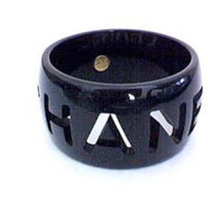 Big Black Vintage CHANEL  Bangle Bracelet  cut-out logo Designer Fashion