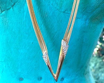 Vintage Valentino  Iconic Logo Rhinestone V Super Long Necklace