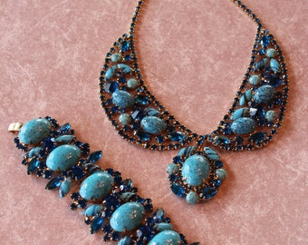 Juliana D&E Delizza and Elster Drop Dead Gorgeous Necklace and Bracelet Blue Turquoise Matrix