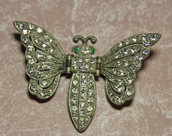 Lovely Very Rare DeRosa Moth Butterfly Rhinestone Hinged Clip Brooch