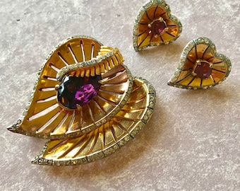 Fabulous unsigned Retro style Reinad DeRosa Period Copy Brooch and Earrings