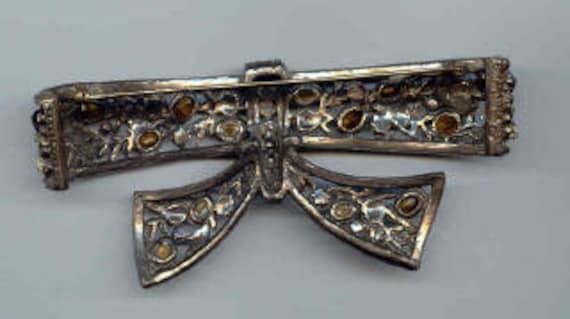 Unsigned Enamel and Rhinestone Bow Brooch, pearl … - image 2