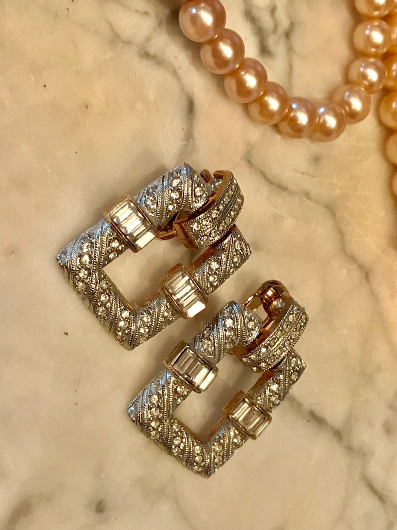 Amazing Unsigned Les Bernard Vintage Diamante and Pearl Necklace and Earrings Fine Jewelry Look bild 7