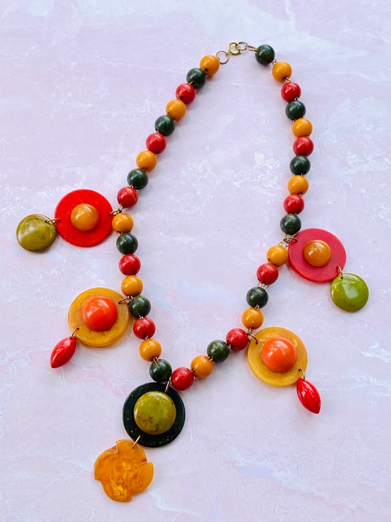 Super Cool Vintage Bakelite Chunky Dangle Necklace