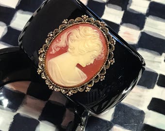 Diamonds and Rust Original Design Vintage Bracelet with Pony Tail Girl Cameo