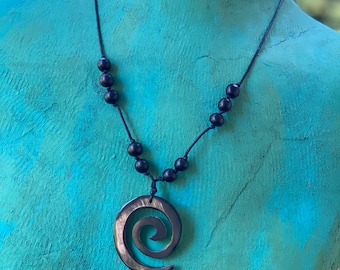 Yves Saint Laurent YSL Necklace Black Resin Spiral Medallion Pendant 1970's