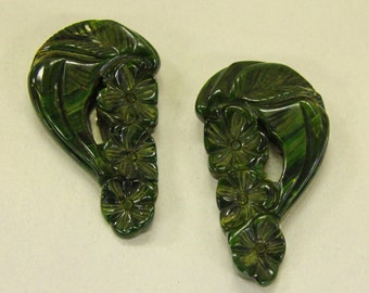 Vintage Bakelite Floral Carved Dress Clip Set