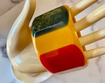 Chris Dombeck  Contemporary Artisan Bakelite Utilizing Vintage Materials,Huge Gemstone Style Faceted Bracelet