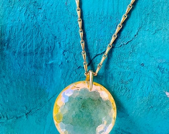 Rare Diane Von Fürstenberg Faceted Lucite Crystal Round Orb on Golden color chain necklace