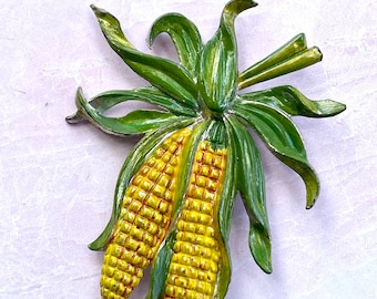 Corn on the Cob Enamel Brooch, Unsigned so Pretty!