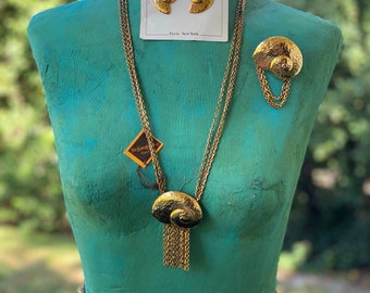 Very Rare Vintage Yves Saint Laurent YSL Grand Parure, Necklace, Earrings, Brooch and Belt Shell Design  1970's