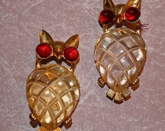 Coro Owl Pins Carved Lucite Bellies