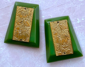 Vintage Bakelite with Victorian style Gilt Brass Panel Dress Clip Set