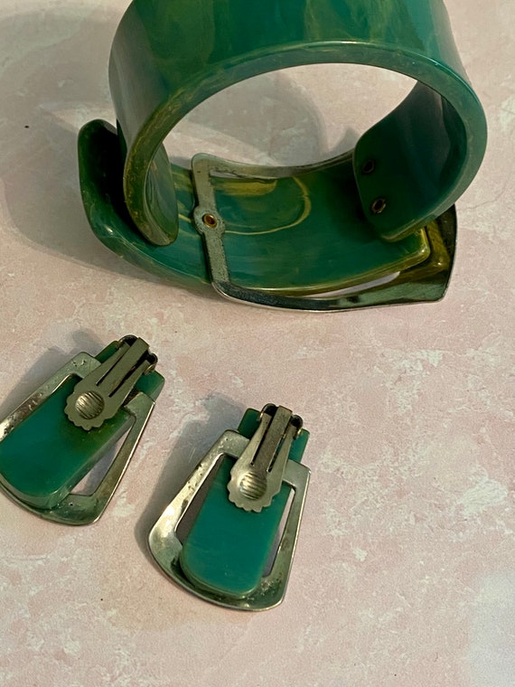 Bakelite Buckle Bracelet and Matching Buckle earr… - image 9