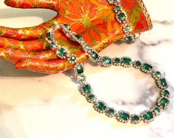 Dazzling Kramer "Real Look" Emerald and Diamante 1950's  Demi-Parure necklace and Bracelet