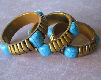 Tribal Brass Turquoise Stone Bracelets Free Trade Bangles - native bracelet, Boho bracelet, Bohemian Gypsy Style