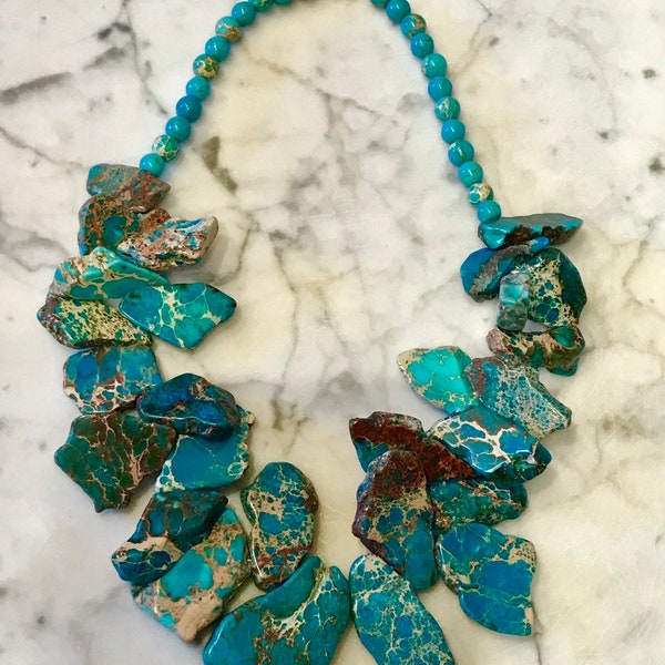 Fabulous Turquoise Jasper Cluster Chunk Nest Style Necklace