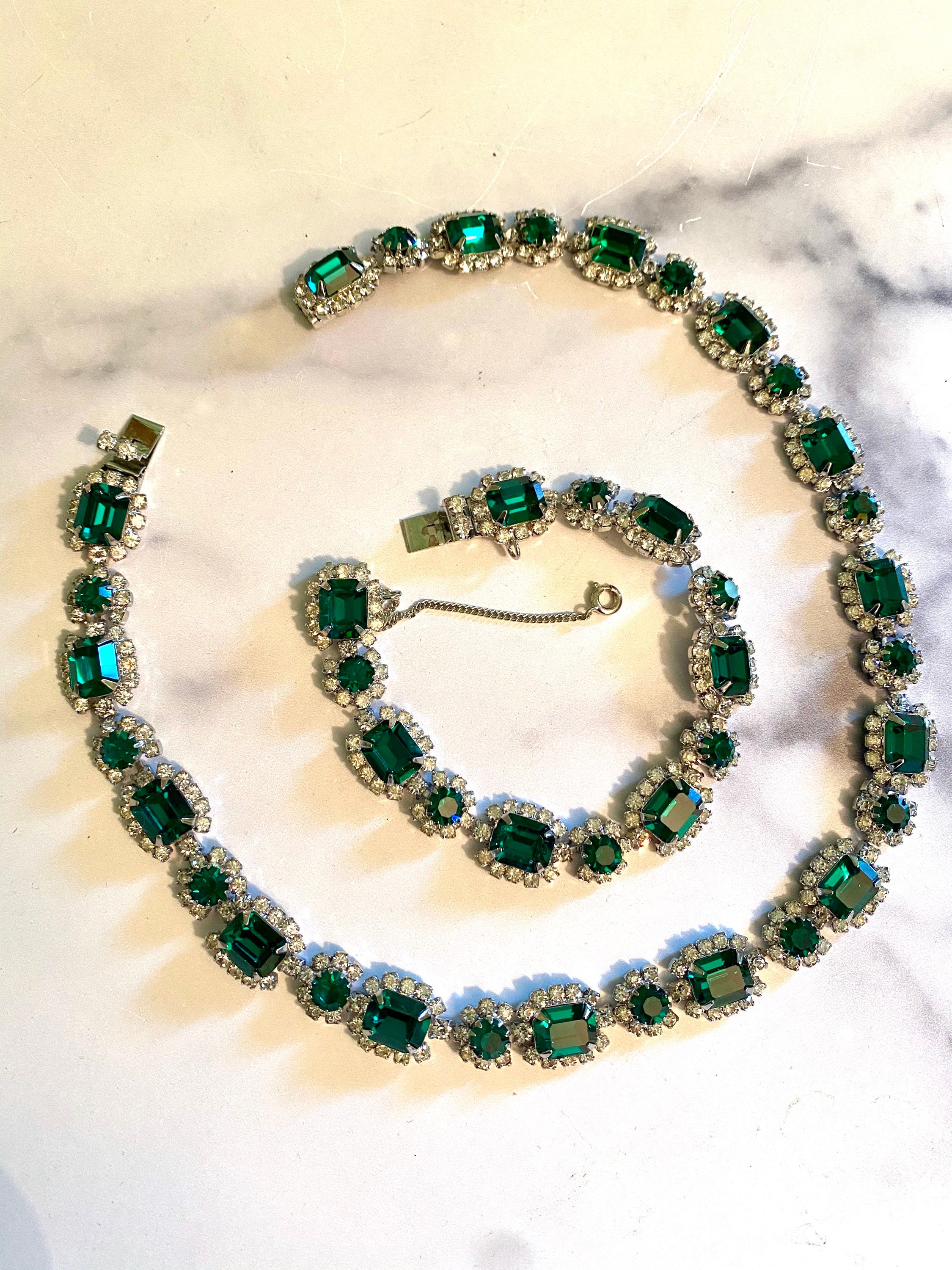 Dazzling Kramer real Look Emerald and Diamante 1950's Demi-parure ...