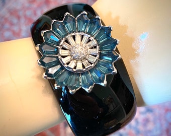 Diamonds and Rust Original Design Bracelet featuring Vintage Signed Trifari Sapphire flower