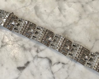 Gorgeous  French Geometric Deco Unsigned  Clear Sparkling Rhinestone Bracelet