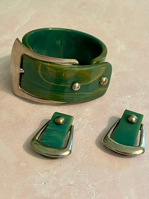 Bakelite Buckle Bracelet and Matching Buckle earr… - image 6