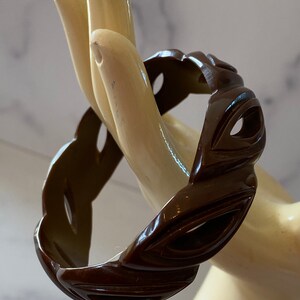 Intricately Carved Milk Chocolate Vintage Bakelite Bracelet image 2