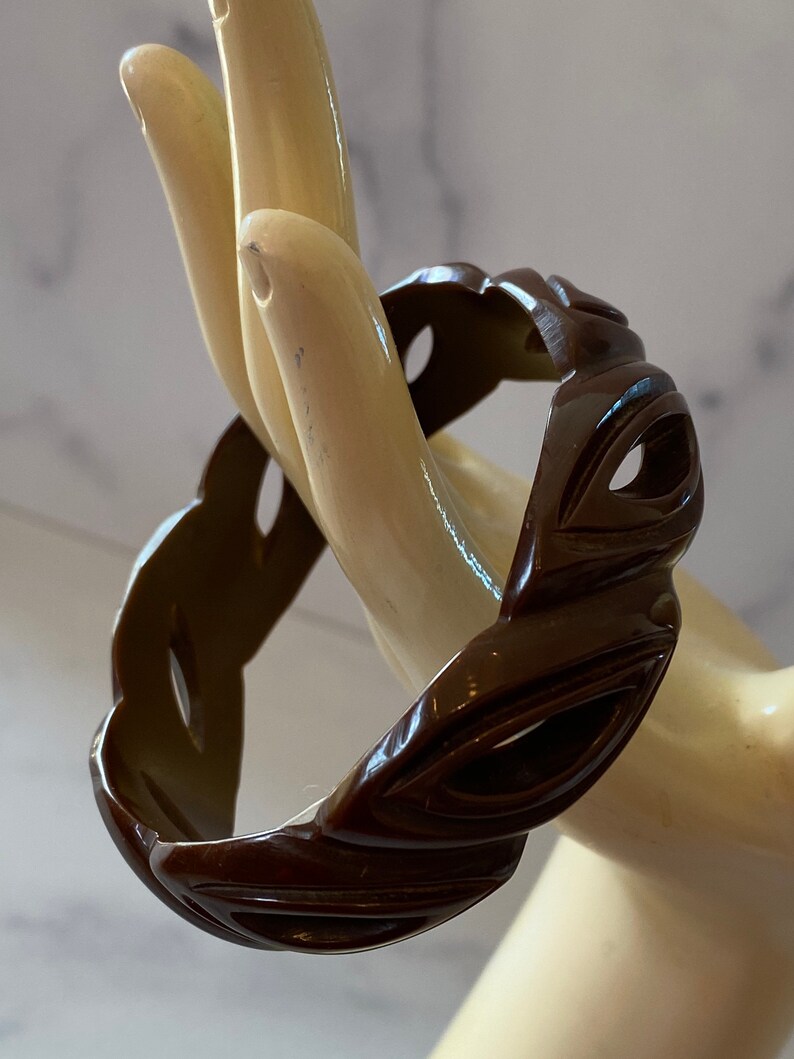 Intricately Carved Milk Chocolate Vintage Bakelite Bracelet image 2