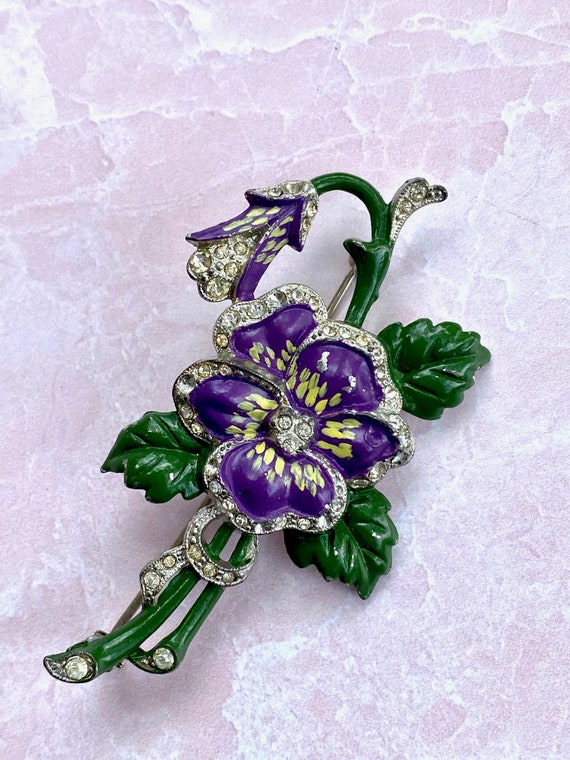 Unsigned Beautiful Enamel Pansy Brooch - image 1