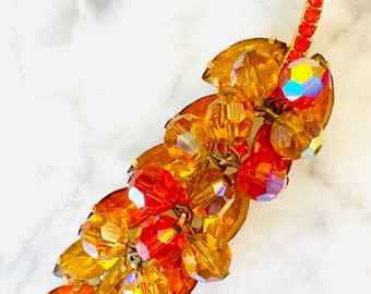 Juliana Brooch Pin with leaves,  Perfect Fall Jewelry Orange