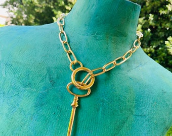 Trendy Gold Skeleton Key Necklace New York Designer