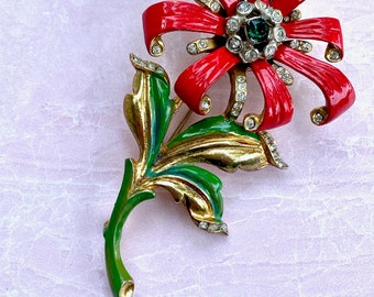 Unsigned Beautiful Enamel Flower Brooch 1930's pot metal