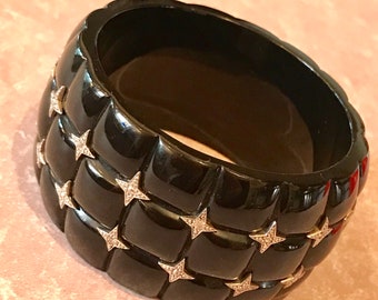 Mirim Salat Sterling and Cubic Zirconia Bangle, Bakelite Style