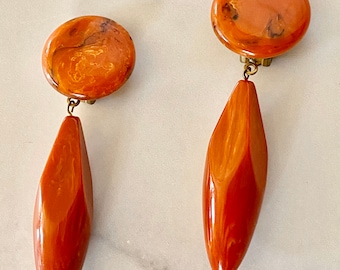 Vintage Bakelite Pumpkin Pie Spice Huge Dangle earrings, Over the Top  Earrings