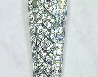 Fabulous Vintage Art Deco Crystal Clear Geometric Design Dress Clip