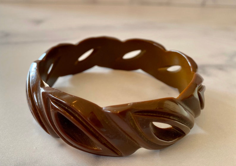 Intricately Carved Milk Chocolate Vintage Bakelite Bracelet image 1