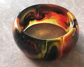 Huge Acrylic Bakelite Style Artisan Resin Bangle Bracelet PANTTI, One of a kind, Hand Made