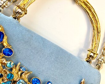 Jacky De G. Sacs Bijoux Rhinestone 1980's Bag With Handle and Gold