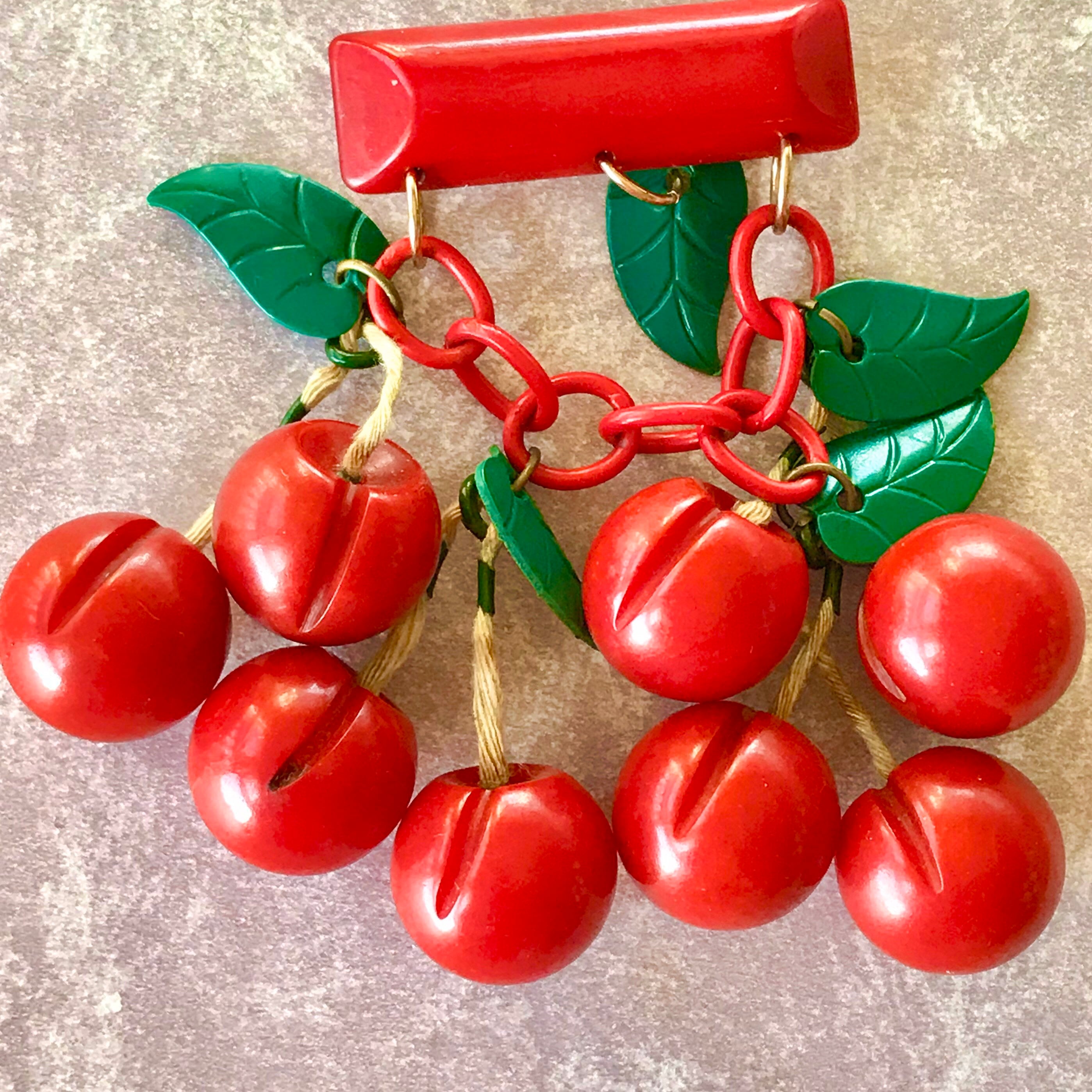 Big Vintage Bakelite Juicy Cherry Dangle Brooch - Etsy Hong Kong