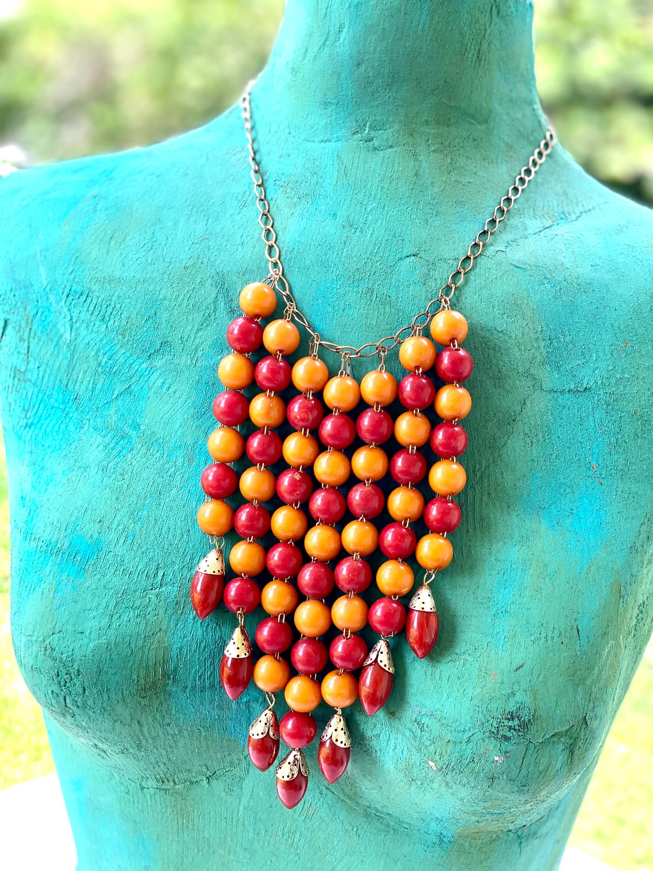 Style Vintage Old Amber Bakelite Bead Women's Jewelry Necklace Beautiful 85  gram | eBay