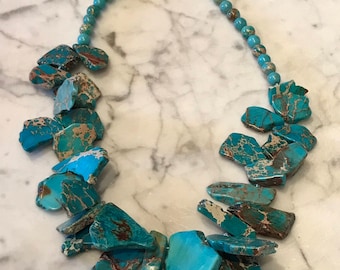 Fabulous Turquoise Jasper Cluster Chunk Nest Style Necklace