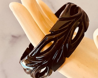 Intricately Carved and pierced  Dark Chocolate Vintage Bakelite Bracelet