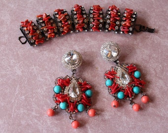 Lawrence VRBA Amazing Dimensional Coral Bracelet and Matching Earrings