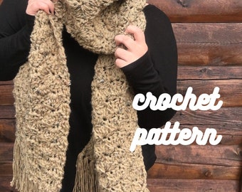 CROCHET SCARF PATTERN || chunky scarf pattern, fringe scarf pattern, long open scarf, beginner crochet pattern, easy crochet pattern