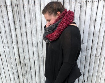 Black and Red Chunky Infinity Scarf, Winter Scarf, Crochet Scarf, Black Scarf, Warm Scarf, Gifts for Her, Handmade Scarf || THE BOSTONIAN